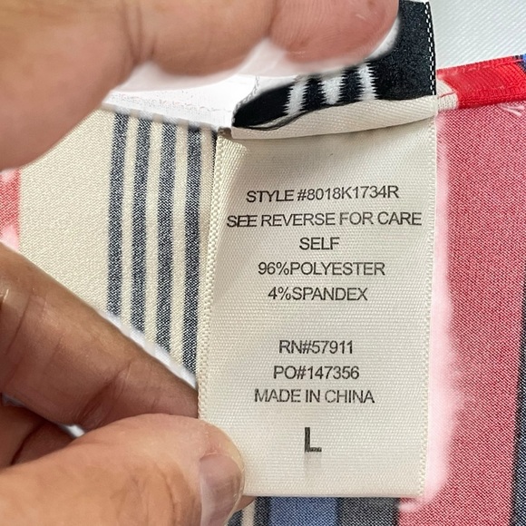 Wrapper Multicolor Striped Dress size L. Ribbon sash, Stretchy, July 4th - Picture 7 of 10